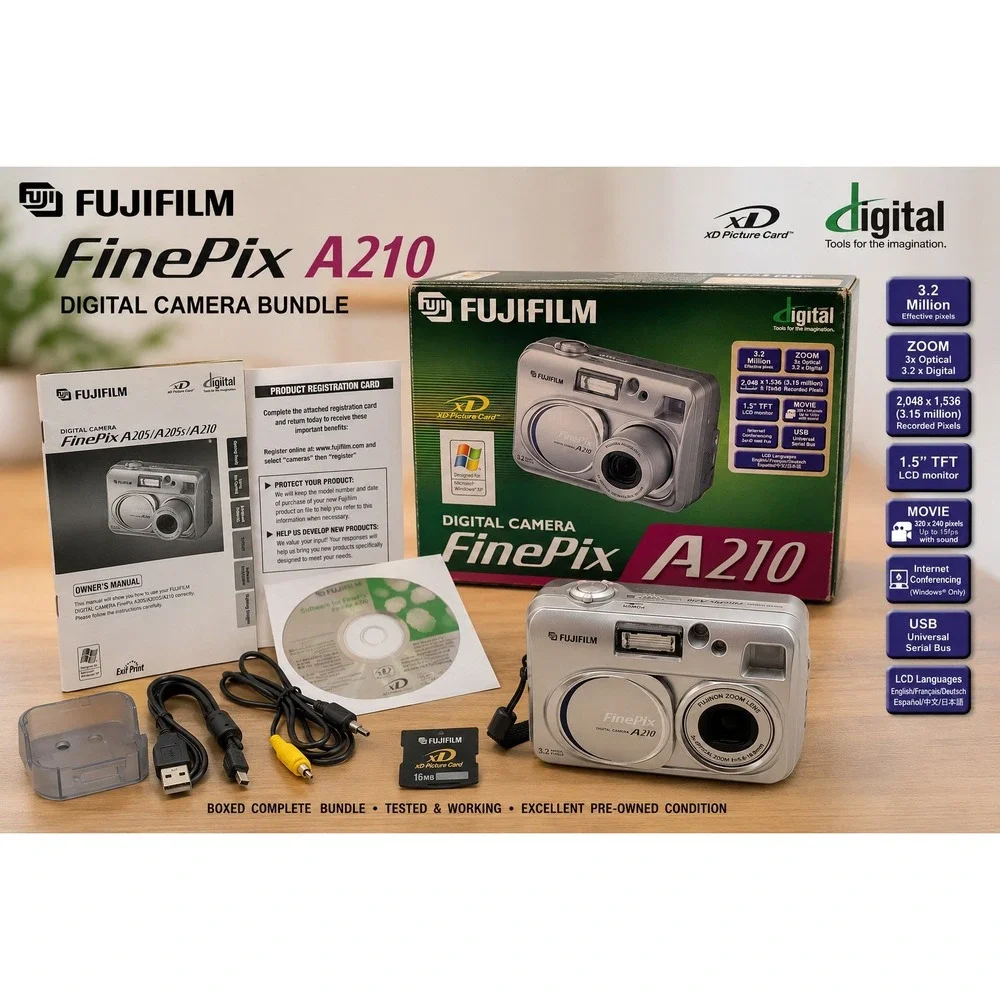 Fujifilm FinePix A210 Digital Camera Silver 3.2MP 3x Optical Zoom Vintage Y2K